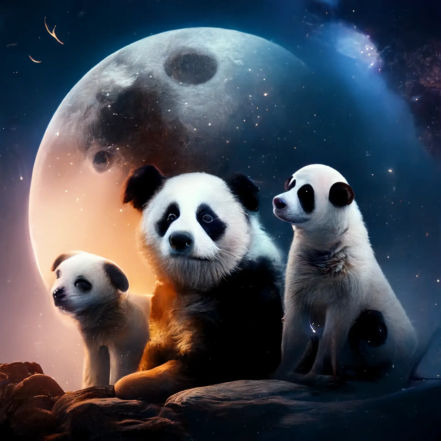 1 panda & 2 dogs
