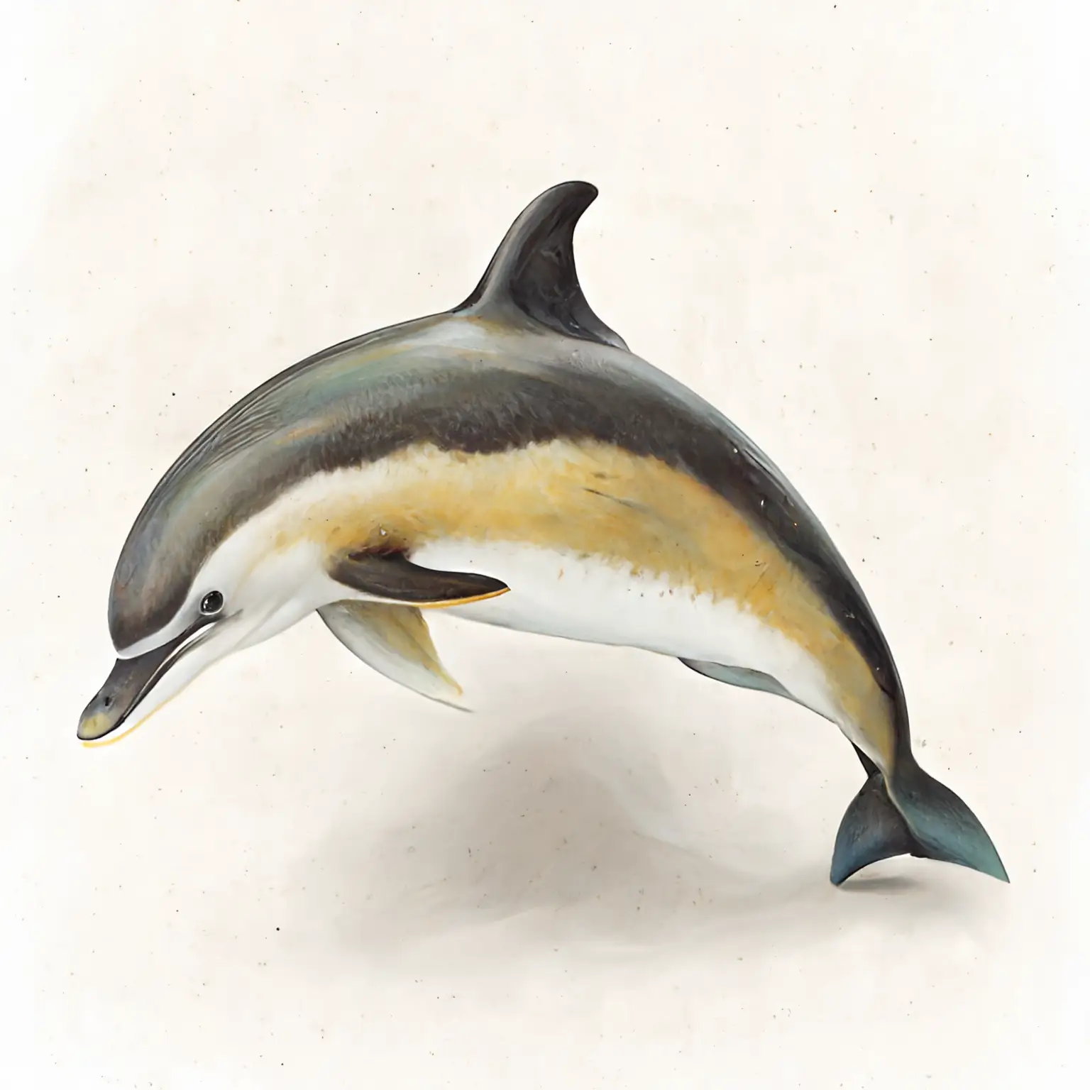 Common Dolphin, Realistic Encyclopedi Illustration, White Background