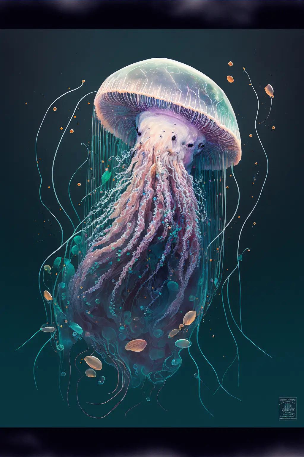 Fine Art Print Of A Jellyfish On A Grunge Textured Background --Ar 2:3