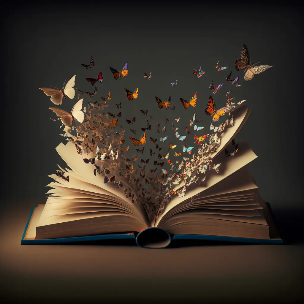Pages Of A Book Turning Into Butterflies, Book Laying Flat