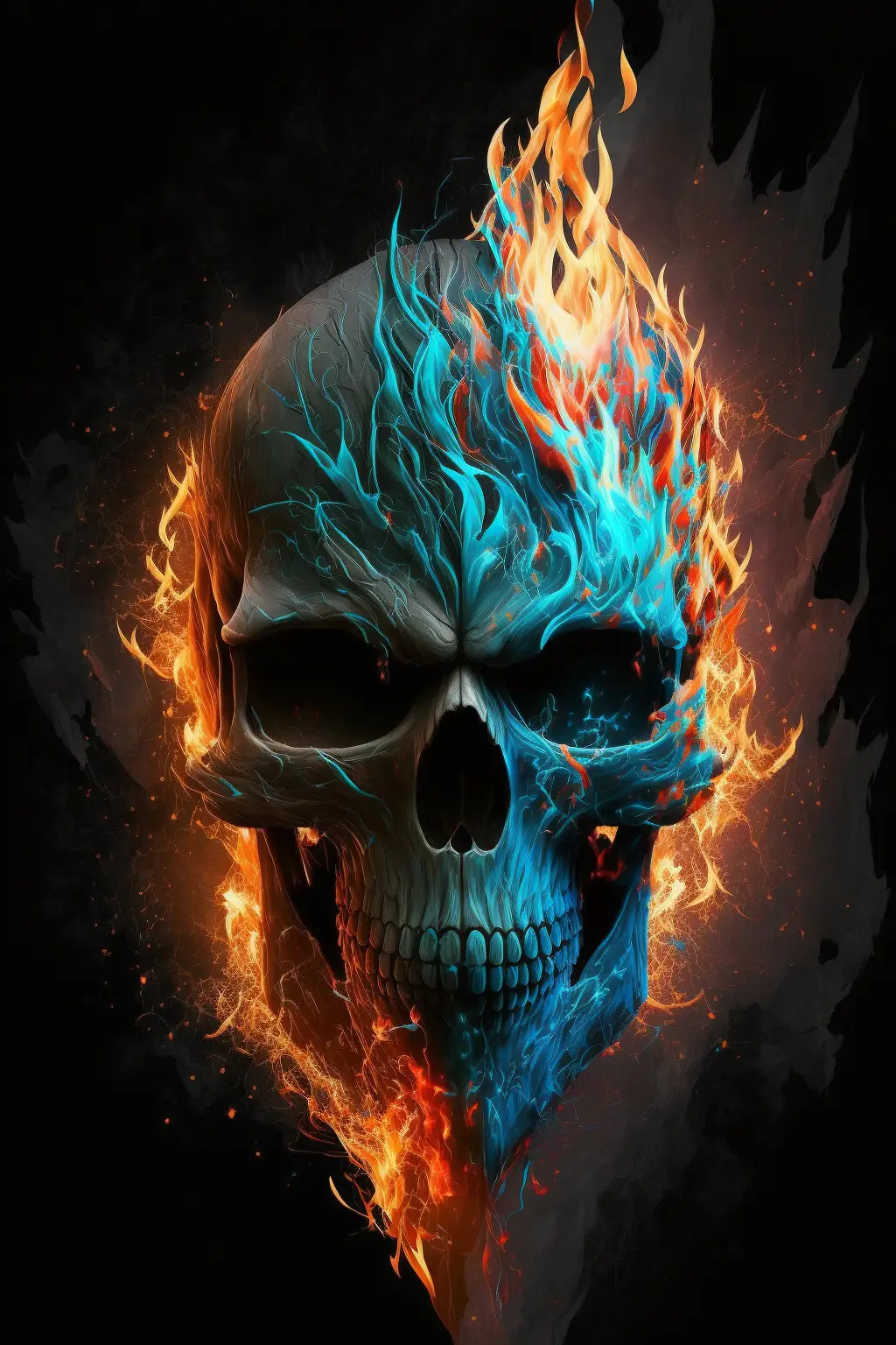 Black Skull With Fashion Flames