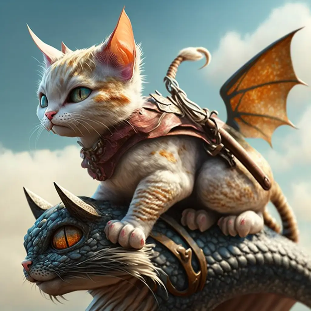 A Little Kitty Riding A Might Dragon