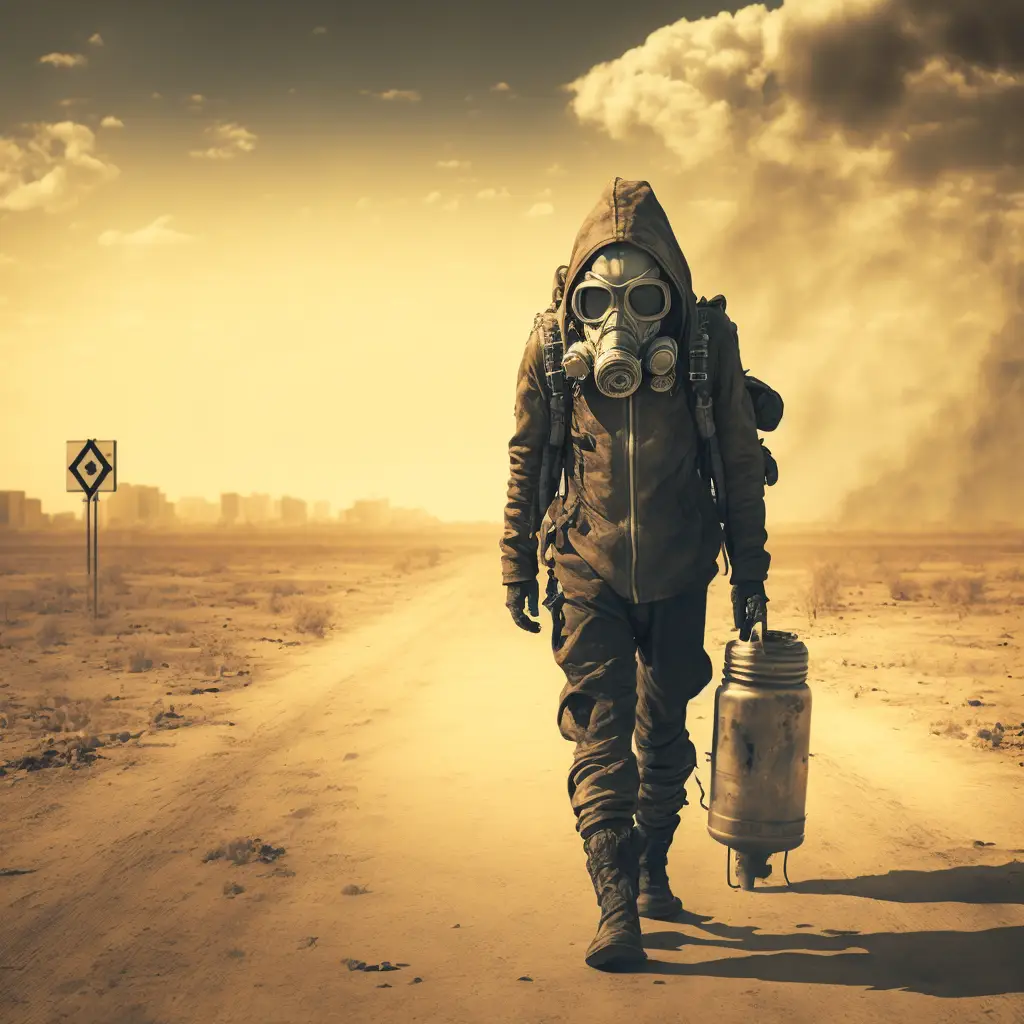 A Person Wearing A Gas Mask Walking