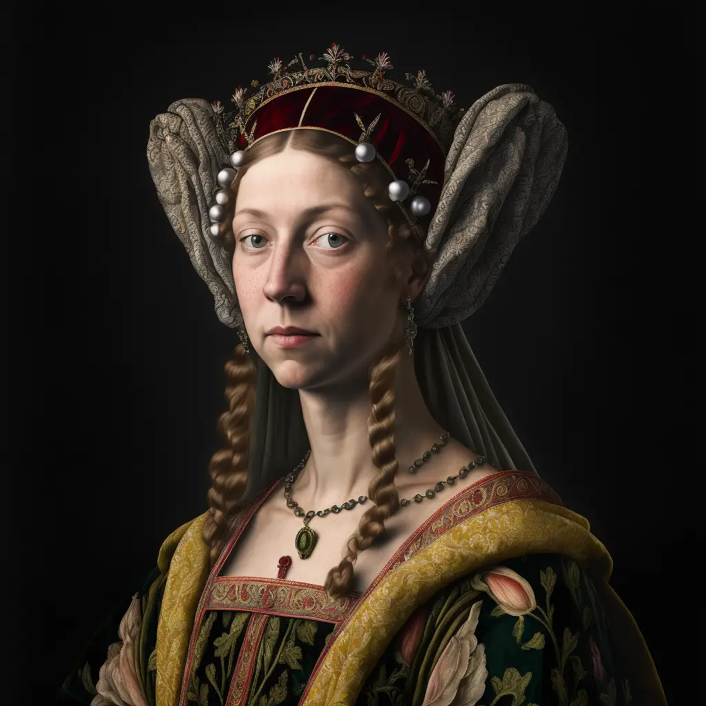 A Renaissance Style Portrait Of A Queen Wearing