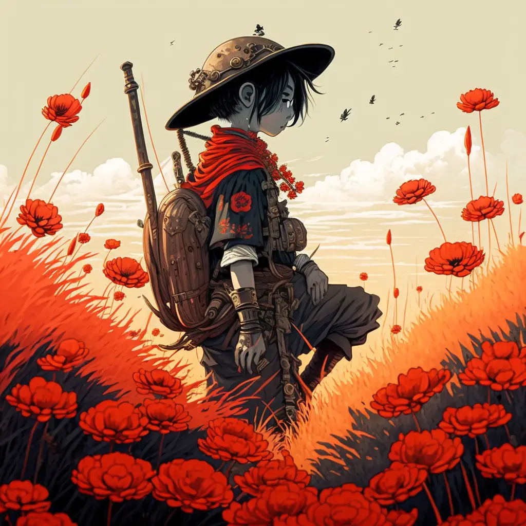 A Samurai Boy Satnding