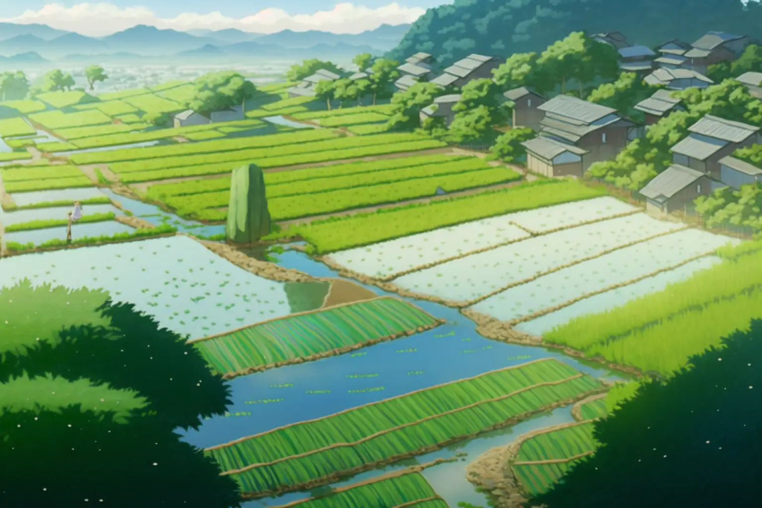 A Serene Studio Ghibli Image Of Terraced