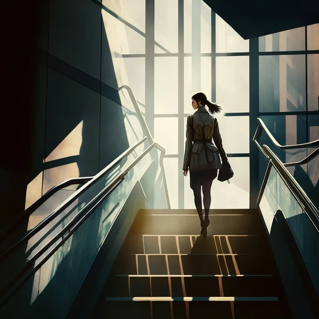 A Women Walking Up The Stairs